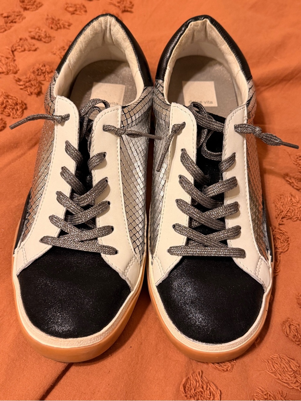 Dolce Vita Black White Silver Low-Top Sneakers